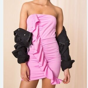 NWT Revolve Superdown Indy Ruffle Strapless Dress Pink Size XS Going Out Party